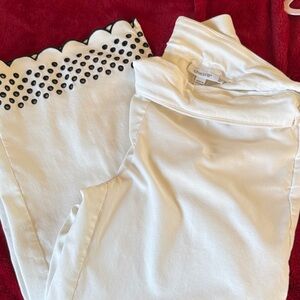Chico's White Scalloped Hem Pants with Black Stud Accents